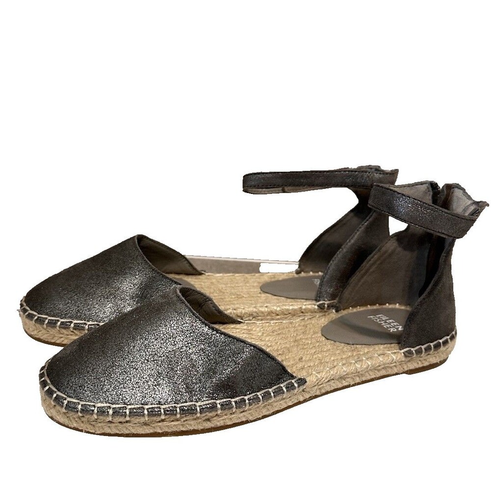 Eileen Fisher Lala Espadrilles Shoes Soft Pewter Metallic Flats US 8.5 EUC - Picture 2 of 16